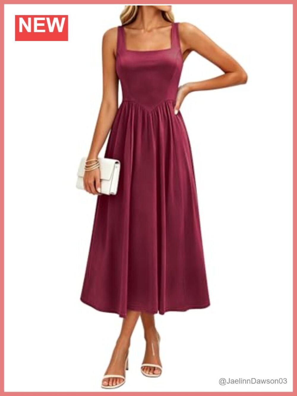 Womens Midi Dress Square Neck Sleeveless A Line Sundress with Pockets